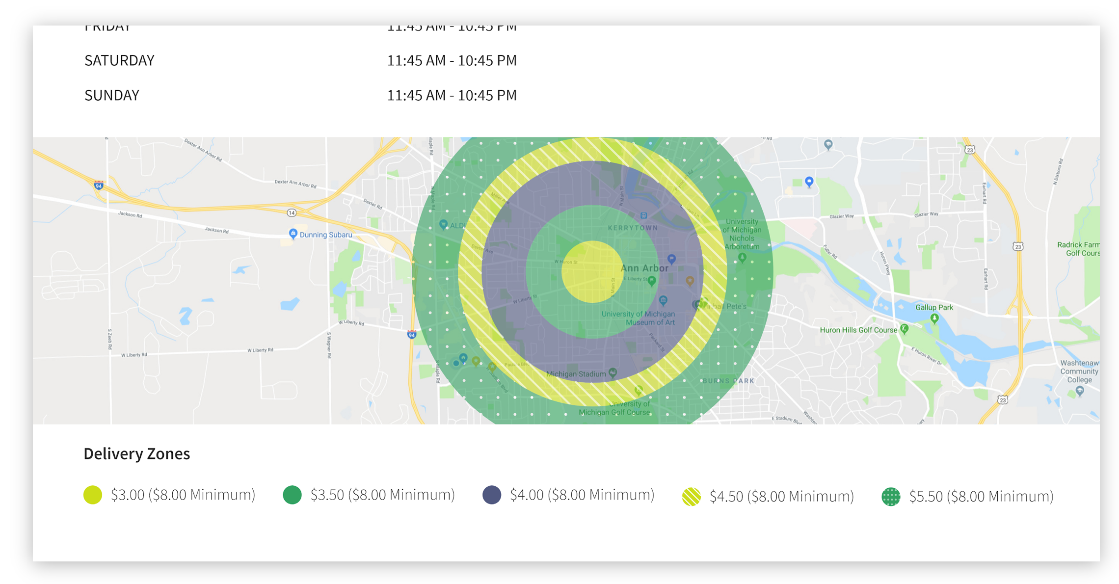Delivery range map
